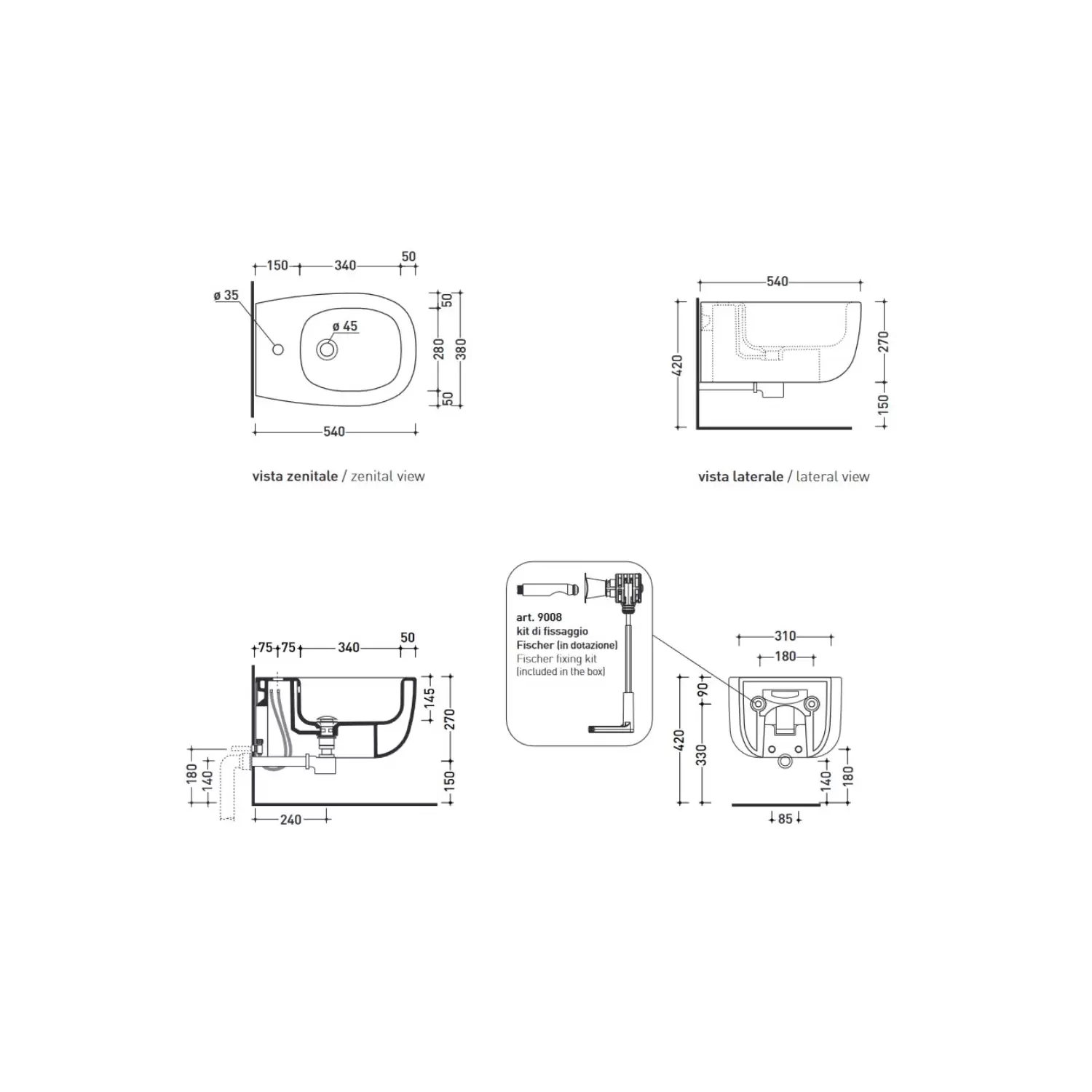 Bidet Sospeso 54x38 Cm Flaminia Bonola 4 Bidet Sospeso 54x38 Cm Flaminia Bonola - immagine 4