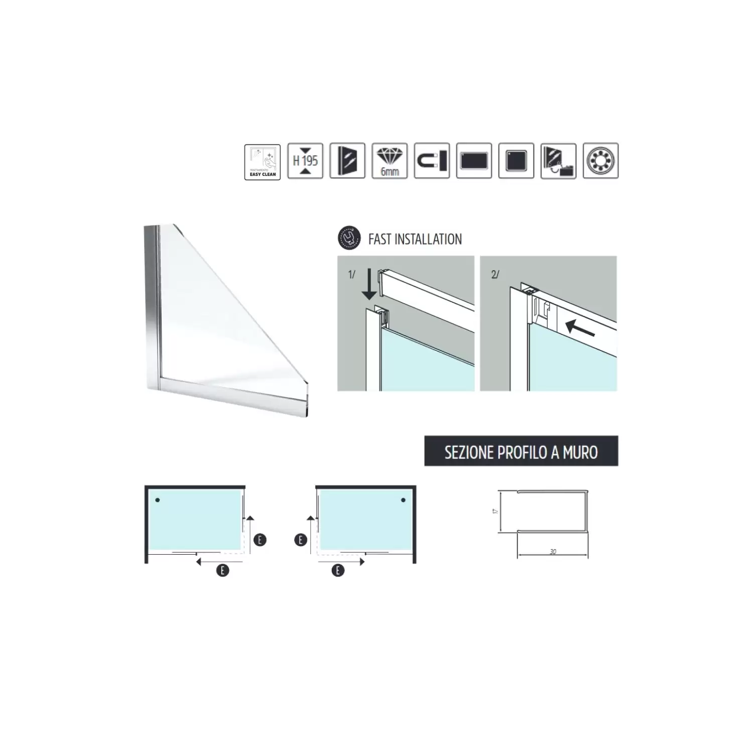 Box Doccia 70x140 Cm Nero Cristallo 6mm Orione 4 Box Doccia 70x140 Cm Nero Cristallo 6mm Orione - immagine 4