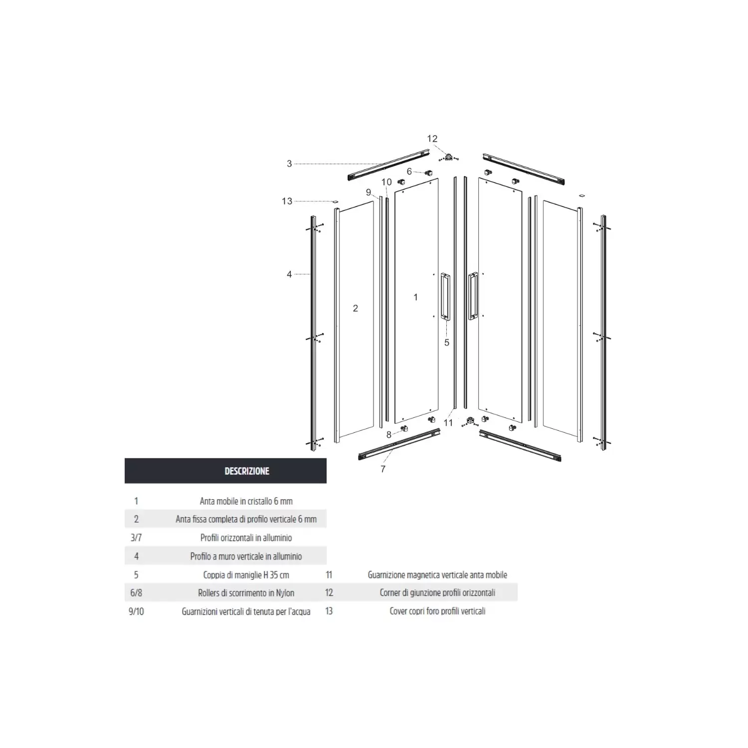 Box Doccia 70x140 Cm Nero Cristallo 6mm Orione 6 Box Doccia 70x140 Cm Nero Cristallo 6mm Orione - immagine 6