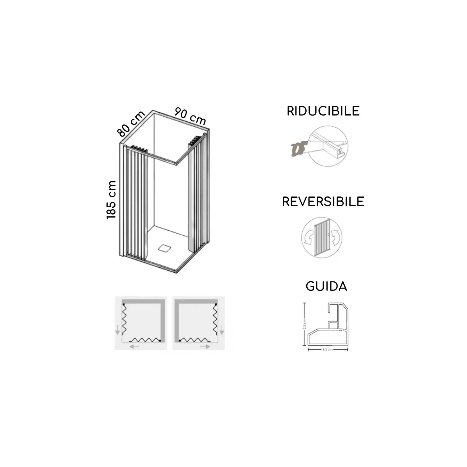 Box Doccia 80x90 Cm A Due Lati Apertura Totale Parigi PVC 4 Box Doccia 80x90 Cm A Due Lati Apertura Totale Parigi PVC - immagine 4