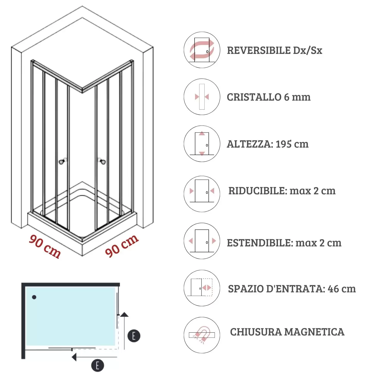 Box Doccia 90x90 Cm Ante Scorrevoli Austen 5 Box Doccia 90x90 Cm Ante Scorrevoli Austen - immagine 5
