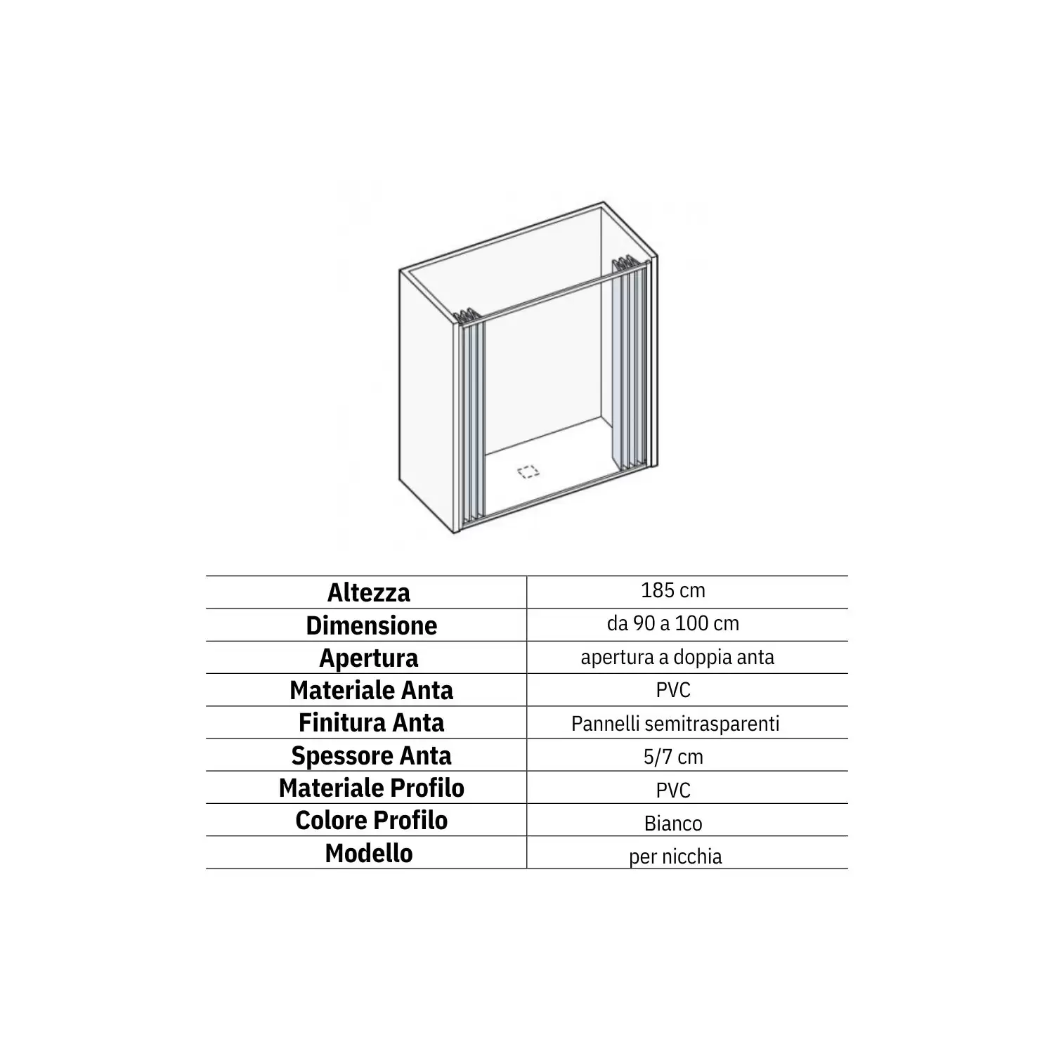 Box Doccia Nicchia Da 90 A 100cm Apertura Centrale Sofia PVC 2 Box Doccia Nicchia Da 90 A 100cm Apertura Centrale Sofia PVC - immagine 2