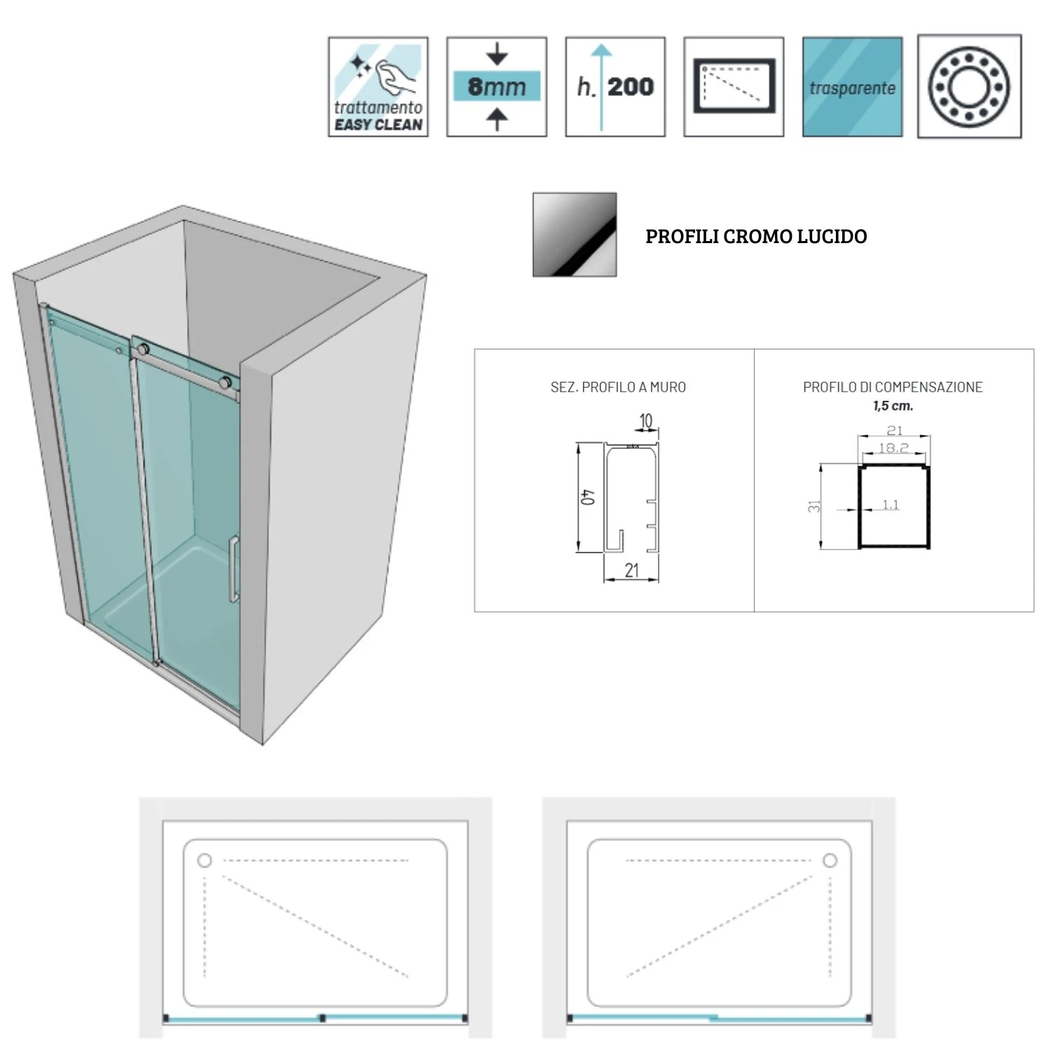 Box Doccia Per Nicchia Cromo Lucido 8 Mm Giotto 2 Box Doccia Per Nicchia Cromo Lucido 8 Mm Giotto - immagine 2