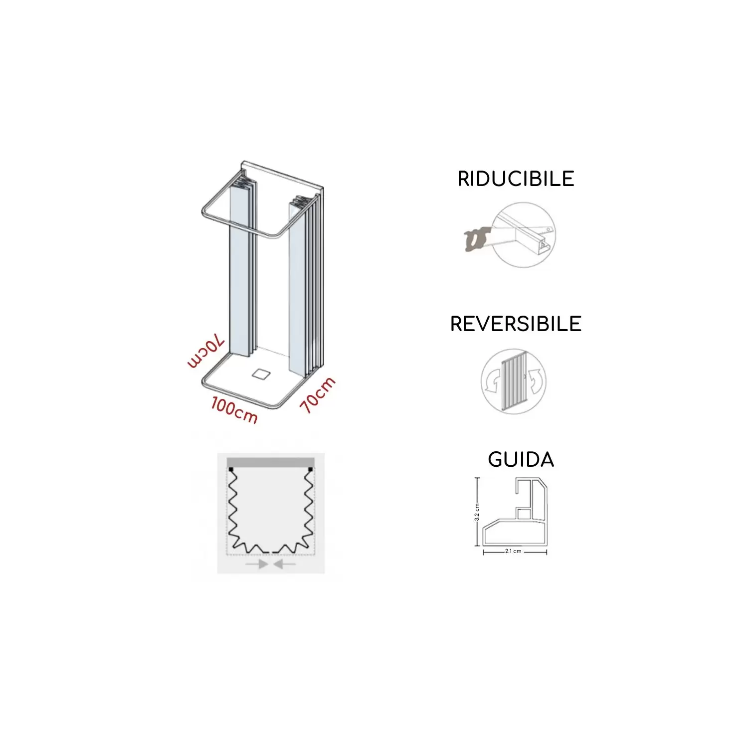 Box Doccia Tre Lati 70x100x70cm Apertura Centrale Praga PVC 4 Box Doccia Tre Lati 70x100x70cm Apertura Centrale Praga PVC - immagine 4