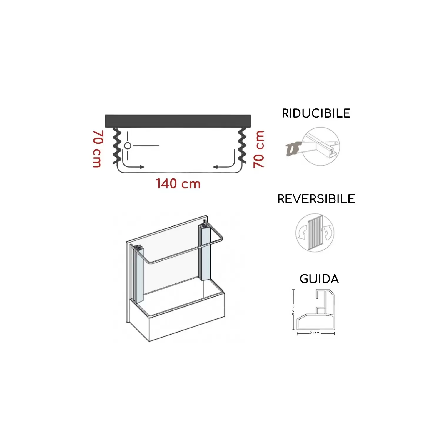 Box Vasca 70x140x70 Cm A Tre Lati Riga PVC 2 Box Vasca 70x140x70 Cm A Tre Lati Riga PVC - immagine 2