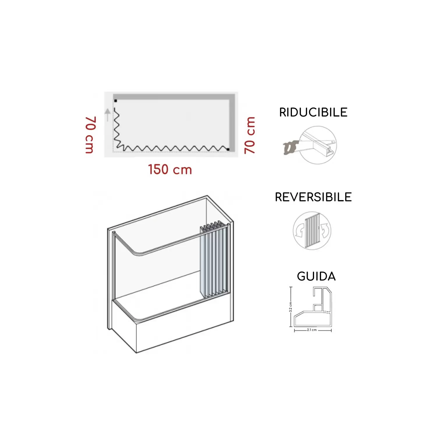 Box Vasca 70x150 Cm A Due Lati Kiev PVC 3 Box Vasca 70x150 Cm A Due Lati Kiev PVC - immagine 3