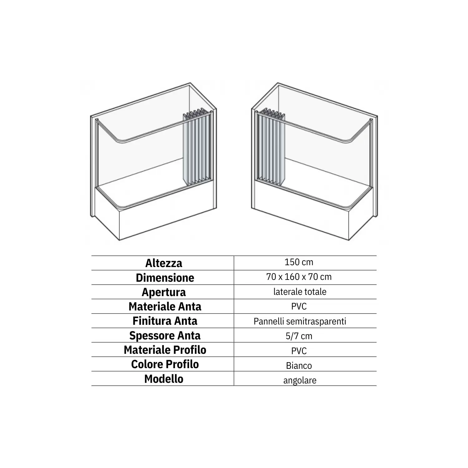 Box Vasca 70x160 Cm A Due Lati Kiev PVC 2 Box Vasca 70x160 Cm A Due Lati Kiev PVC - immagine 2