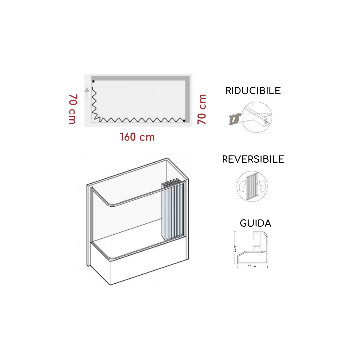 Box Vasca 70x160 Cm A Due Lati Kiev PVC 3 Box Vasca 70x160 Cm A Due Lati Kiev PVC - immagine 3