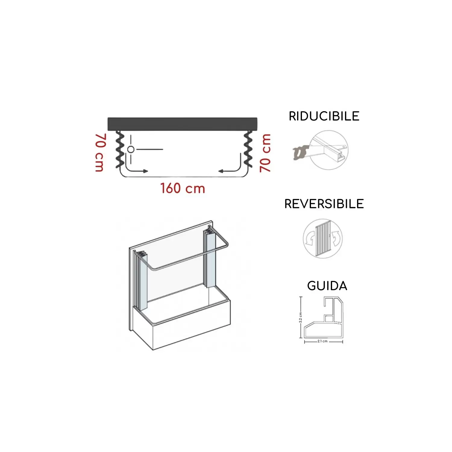 Box Vasca 70x160x70 Cm A Tre Lati Riga PVC 3 Box Vasca 70x160x70 Cm A Tre Lati Riga PVC - immagine 3