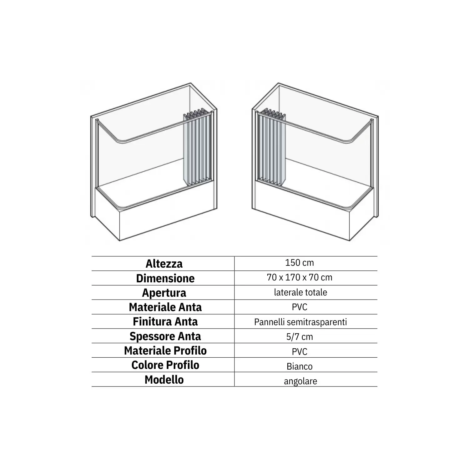 Box Vasca 70x170 Cm A Due Lati Kiev PVC 2 Box Vasca 70x170 Cm A Due Lati Kiev PVC - immagine 2