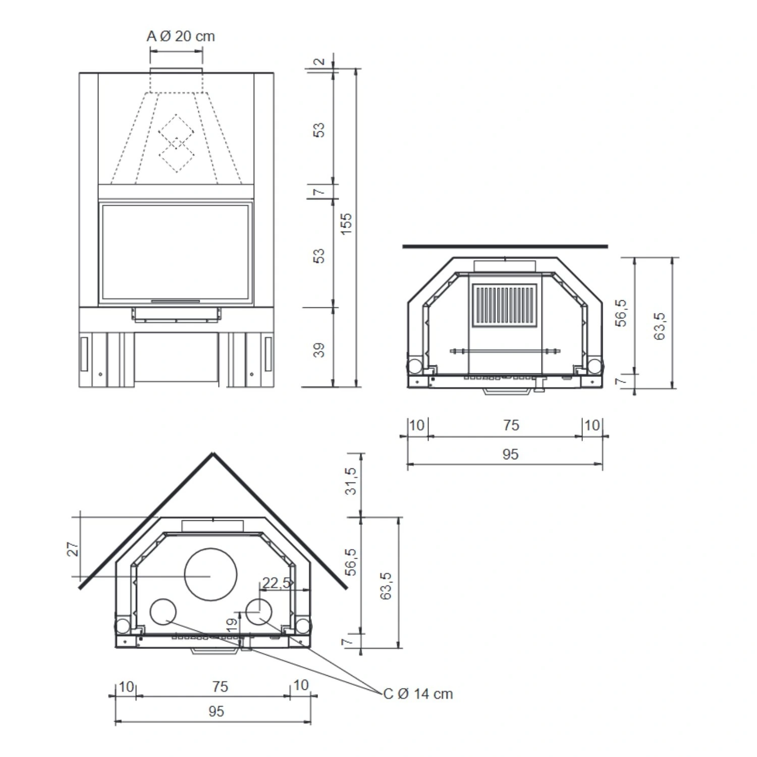 Camino A Legna Angolare Firek 1 Frontale V/F EK63 2 Camino A Legna Angolare Firek 1 Frontale V/F EK63 - immagine 2