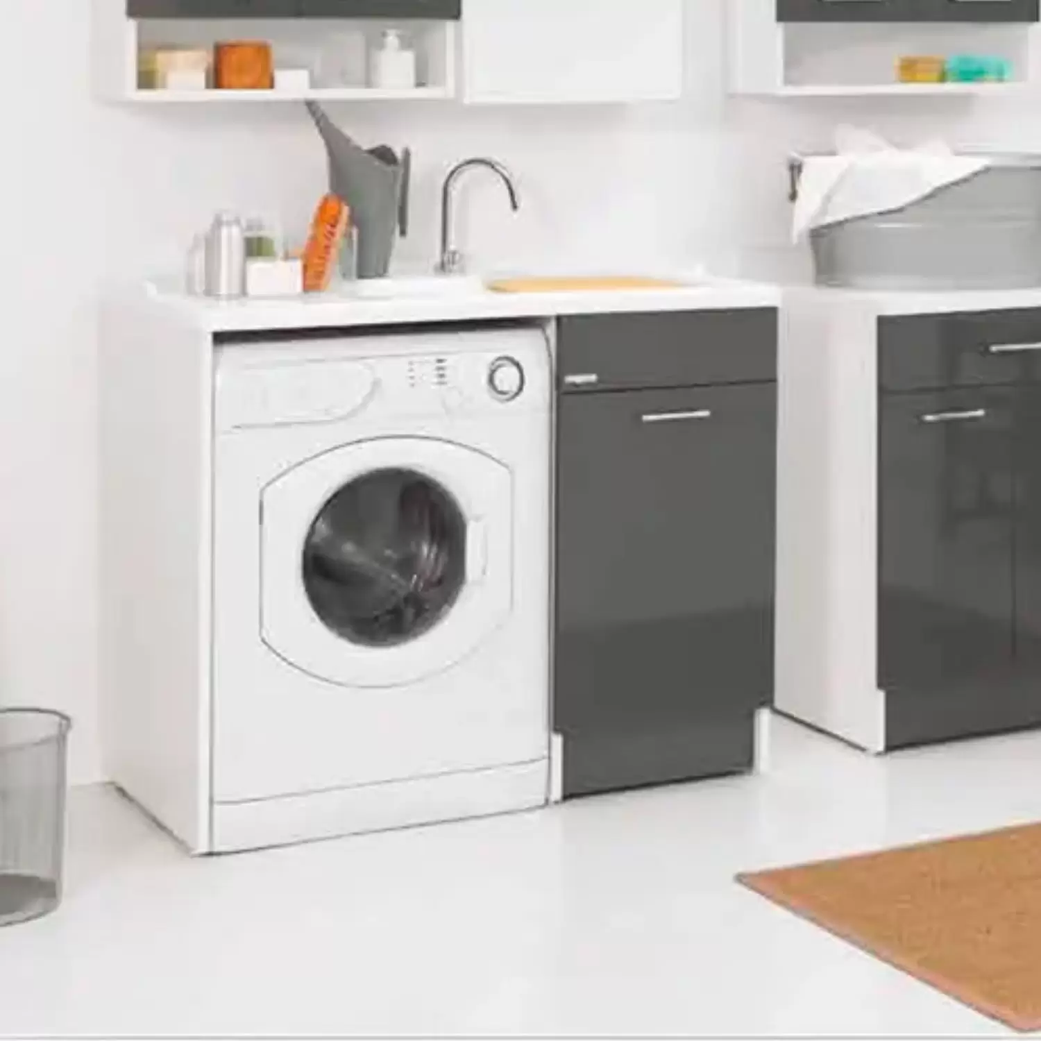 Coprilavatrice Con Cestello Portabiancheria 106x60x89h Cm Antracite Duo Colavene Vasca A DX 2 Coprilavatrice Con Cestello Portabiancheria 106x60x89h Cm Antracite Duo Colavene Vasca A DX - immagine 2