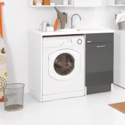 Coprilavatrice Con Cestello Portabiancheria 106x60x89h Cm Antracite Duo Colavene Vasca A DX
