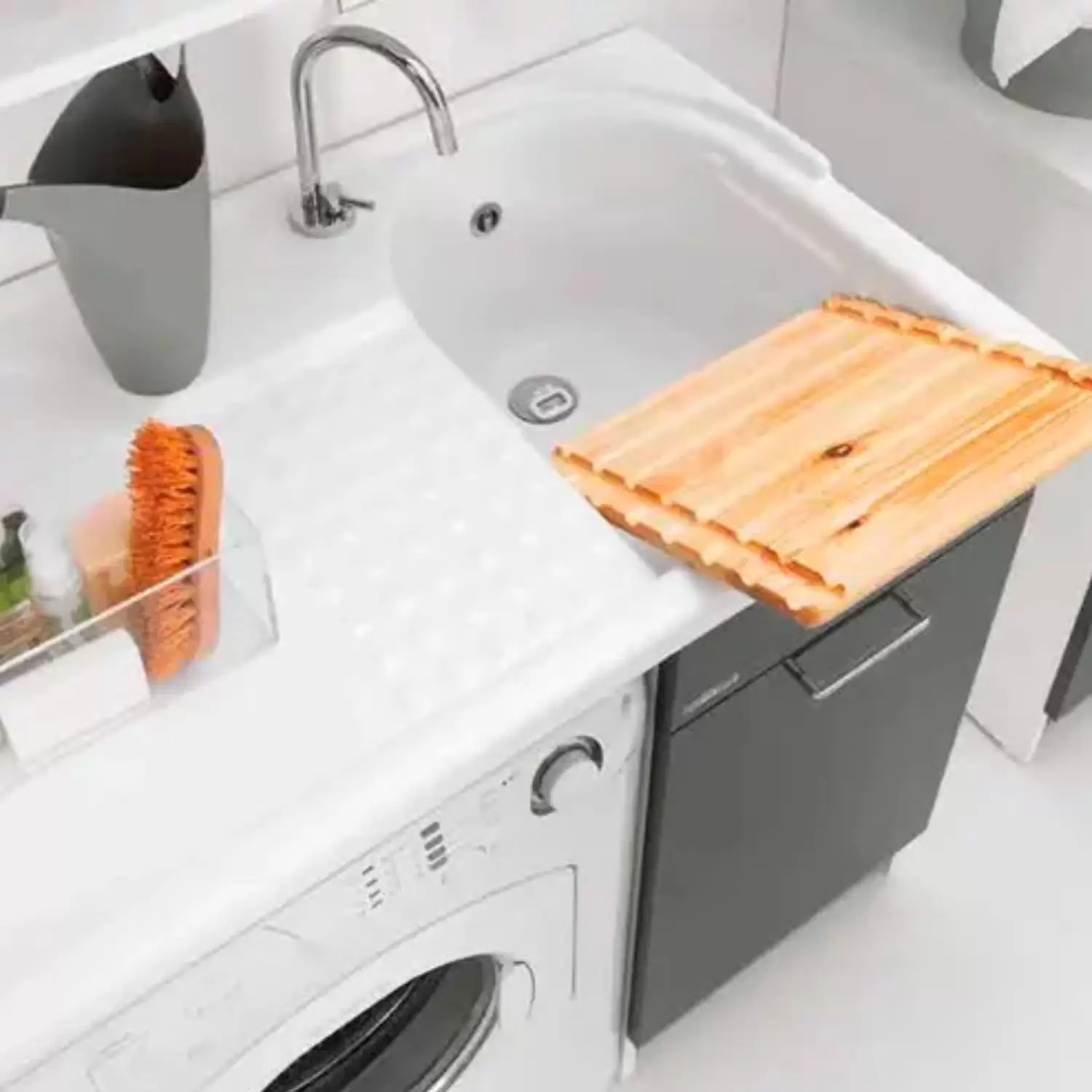 Coprilavatrice Con Cestello Portabiancheria 106x60x89h Cm Antracite Duo Colavene Vasca A DX 4 Coprilavatrice Con Cestello Portabiancheria 106x60x89h Cm Antracite Duo Colavene Vasca A DX - immagine 4