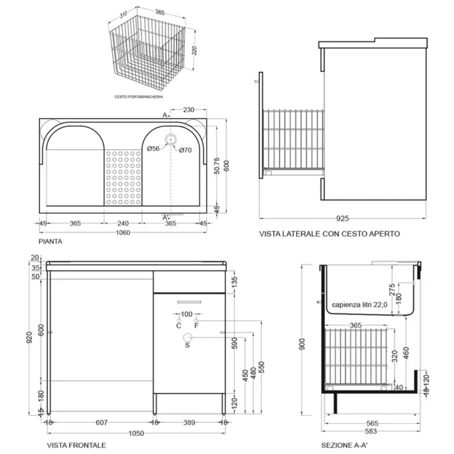 Coprilavatrice Con Cestello Portabiancheria 106x60x89h Cm Antracite Duo Colavene Vasca A DX 6 Coprilavatrice Con Cestello Portabiancheria 106x60x89h Cm Antracite Duo Colavene Vasca A DX - immagine 6