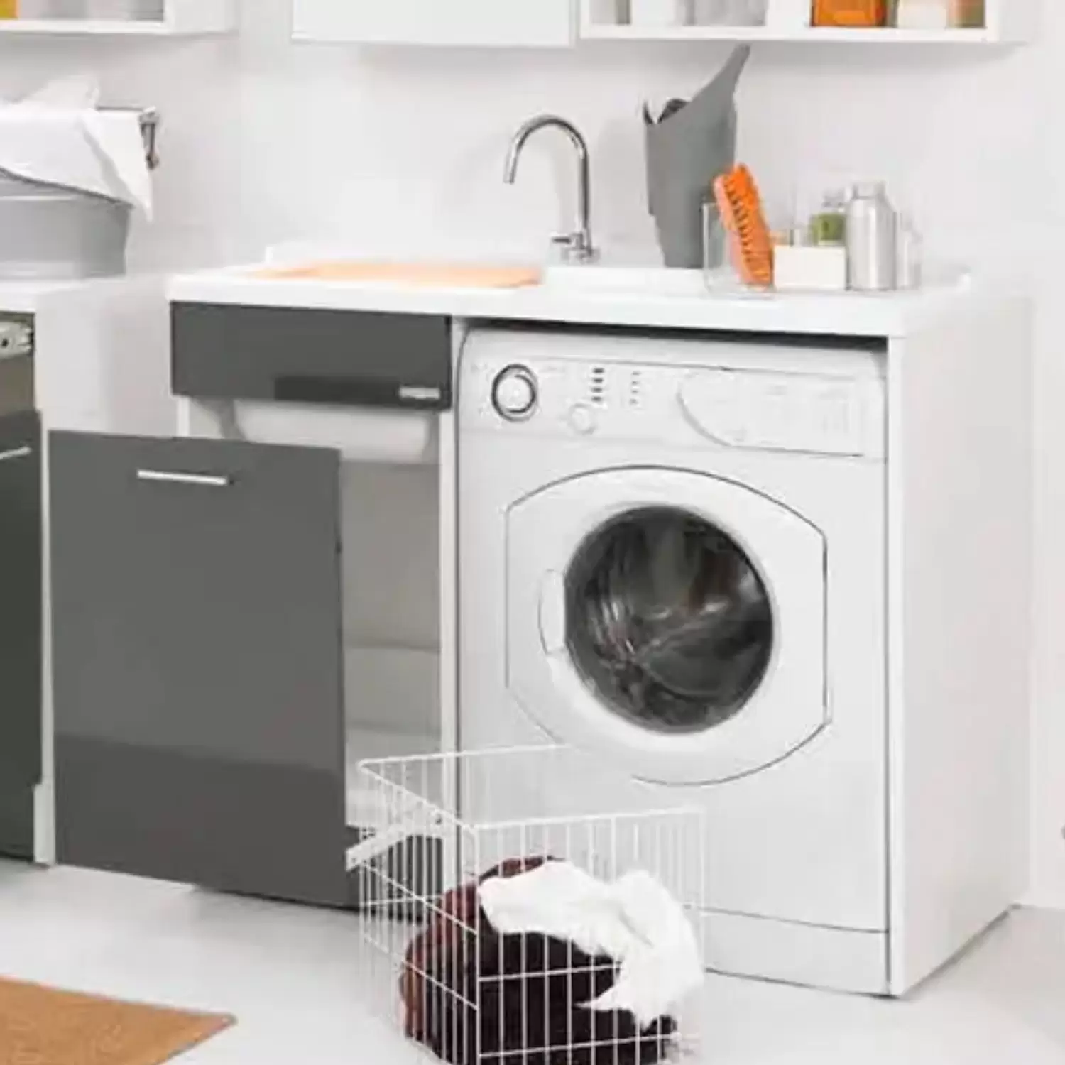 Coprilavatrice Con Cestello Portabiancheria 106x60x89h Cm Antracite Duo Colavene Vasca A SX 2 Coprilavatrice Con Cestello Portabiancheria 106x60x89h Cm Antracite Duo Colavene Vasca A SX - immagine 2