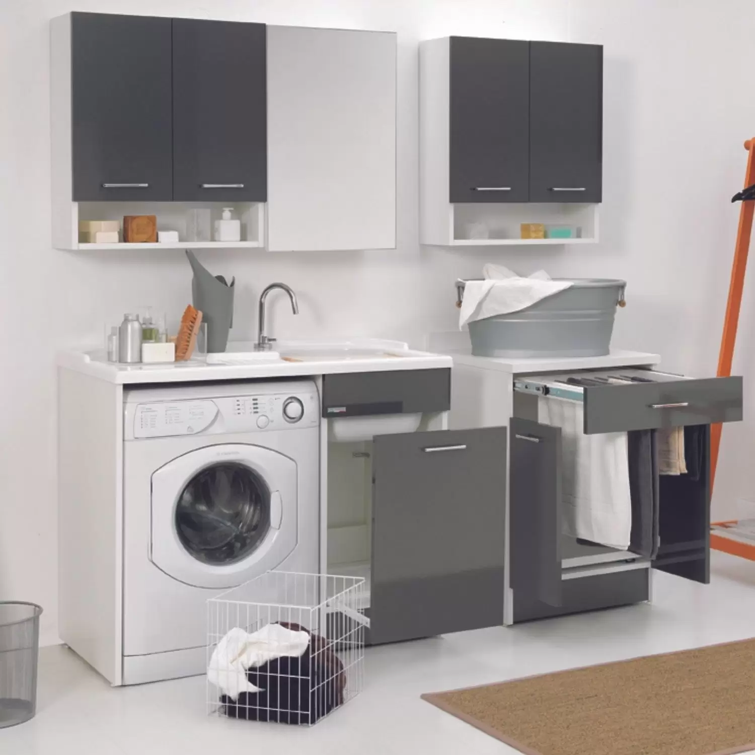 Coprilavatrice Con Cestello Portabiancheria 106x60x89h Cm Celeste Duo Colavene Vasca A SX 4 Coprilavatrice Con Cestello Portabiancheria 106x60x89h Cm Celeste Duo Colavene Vasca A SX - immagine 4