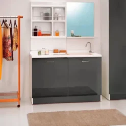 Coprilavatrice Con Vasca A DX 130x66.5x89h Cm Antracite Portabiancheria Active Wash Colavene