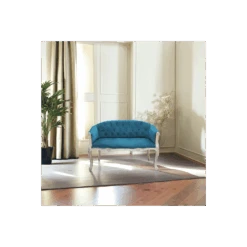 Divano 2 Posti Stile Classico In Velluto Blu - COLEMAN