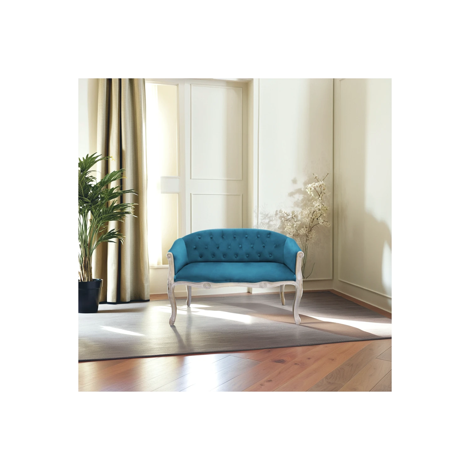 Divano 2 Posti Stile Classico In Velluto Blu - COLEMAN 1 Divano 2 Posti Stile Classico In Velluto Blu - COLEMAN