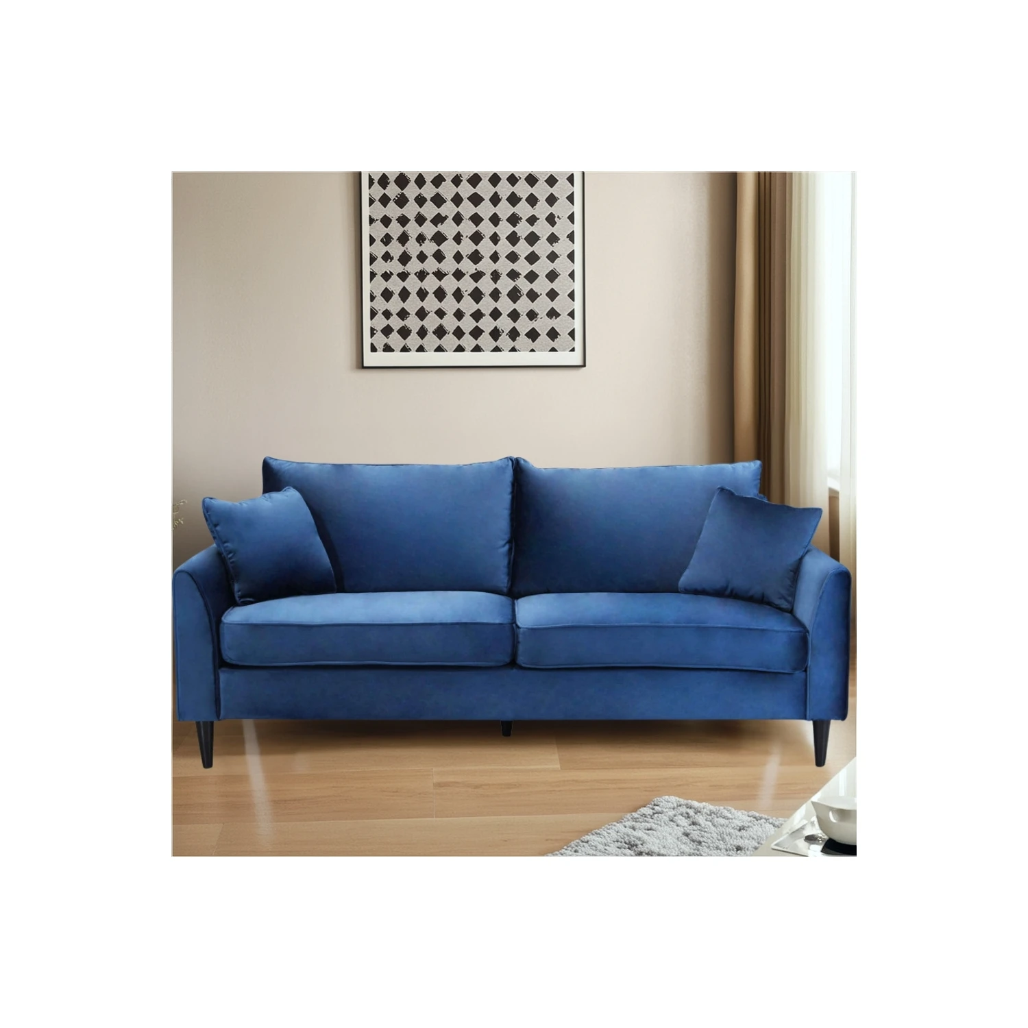 Divano In Velluto Blu 3 Posti 196x81cm - CHANDLER 2 Divano In Velluto Blu 3 Posti 196x81cm - CHANDLER - immagine 2