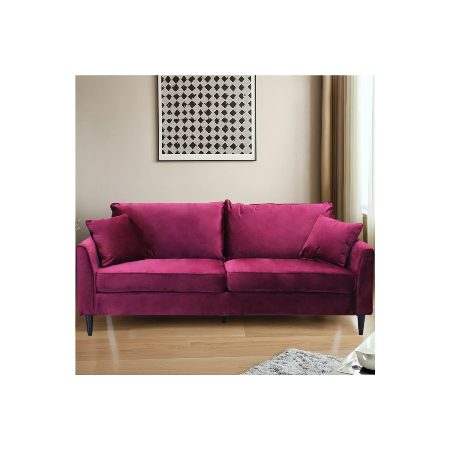 Divano In Velluto Bordeaux 3 Posti 196x81cm - CHANDLER 2 Divano In Velluto Bordeaux 3 Posti 196x81cm - CHANDLER - immagine 2