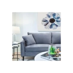 Divano In Velluto Grigio 3 Posti 196x81cm - CHANDLER