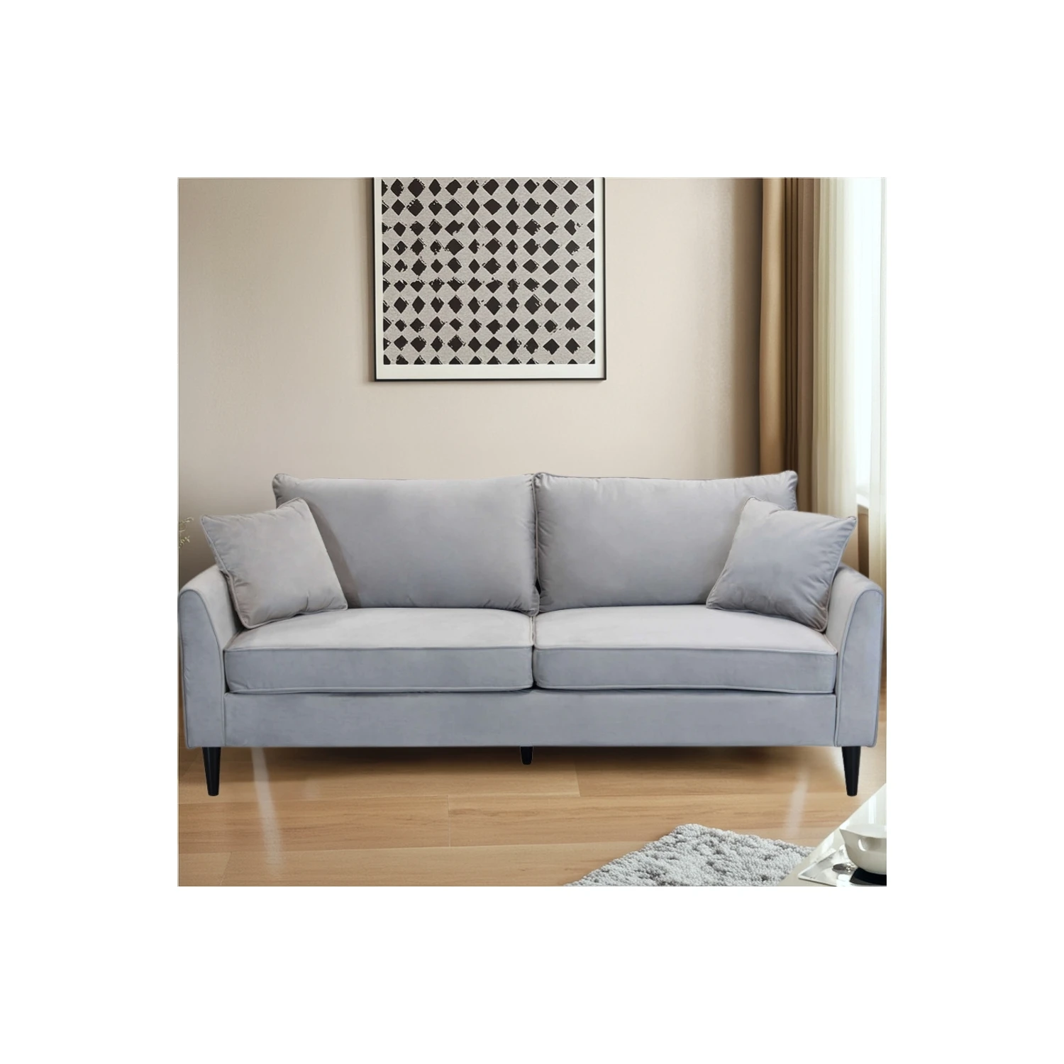 Divano In Velluto Tortora 3 Posti 196x81cm - CHANDLER 2 Divano In Velluto Tortora 3 Posti 196x81cm - CHANDLER - immagine 2