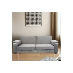 Divano Letto 3 Posti Con Schienale Reclinabile In Tessuto Tortora - DARELL