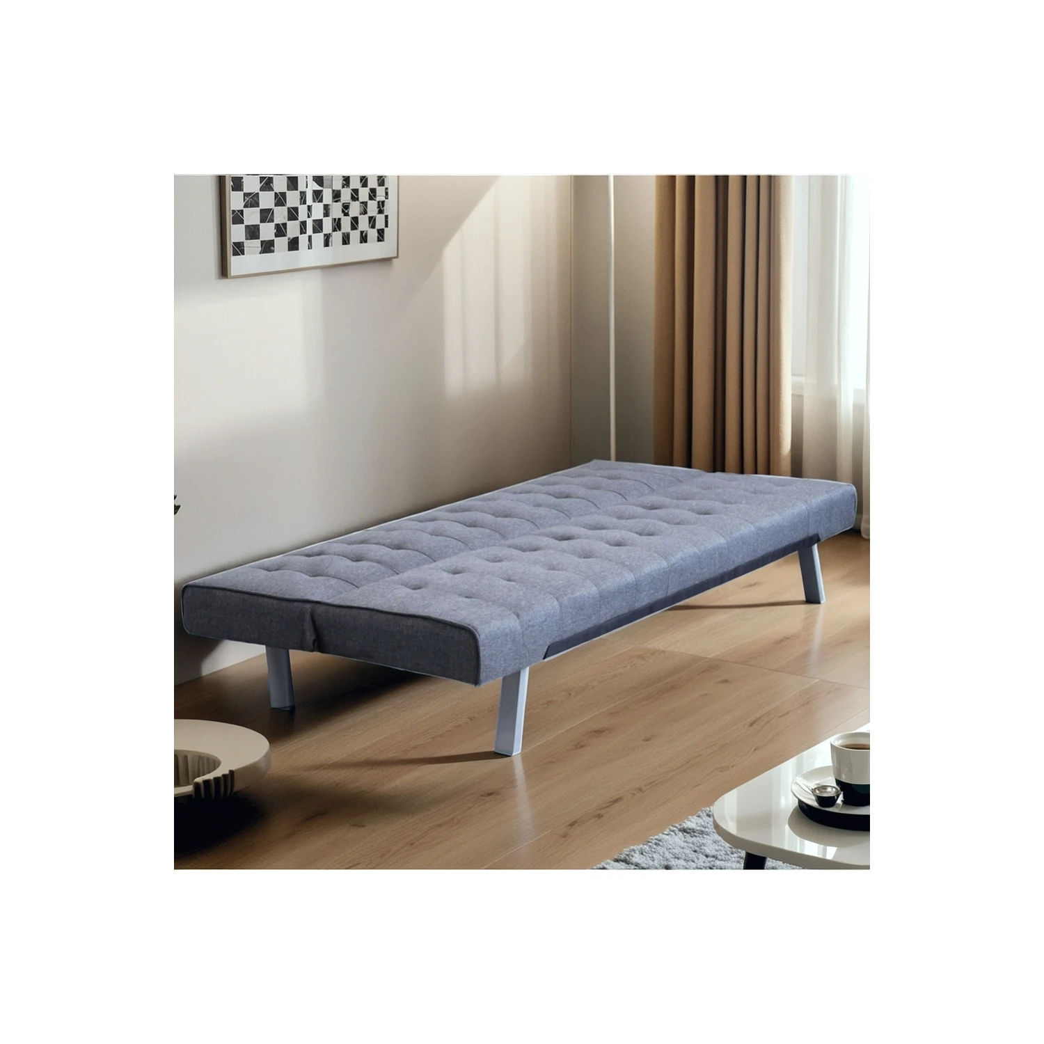 Divano Letto 3 Posti In Tessuto Grigio Con Schienale Reclinabile - BARRY 2 Divano Letto 3 Posti In Tessuto Grigio Con Schienale Reclinabile - BARRY - immagine 2