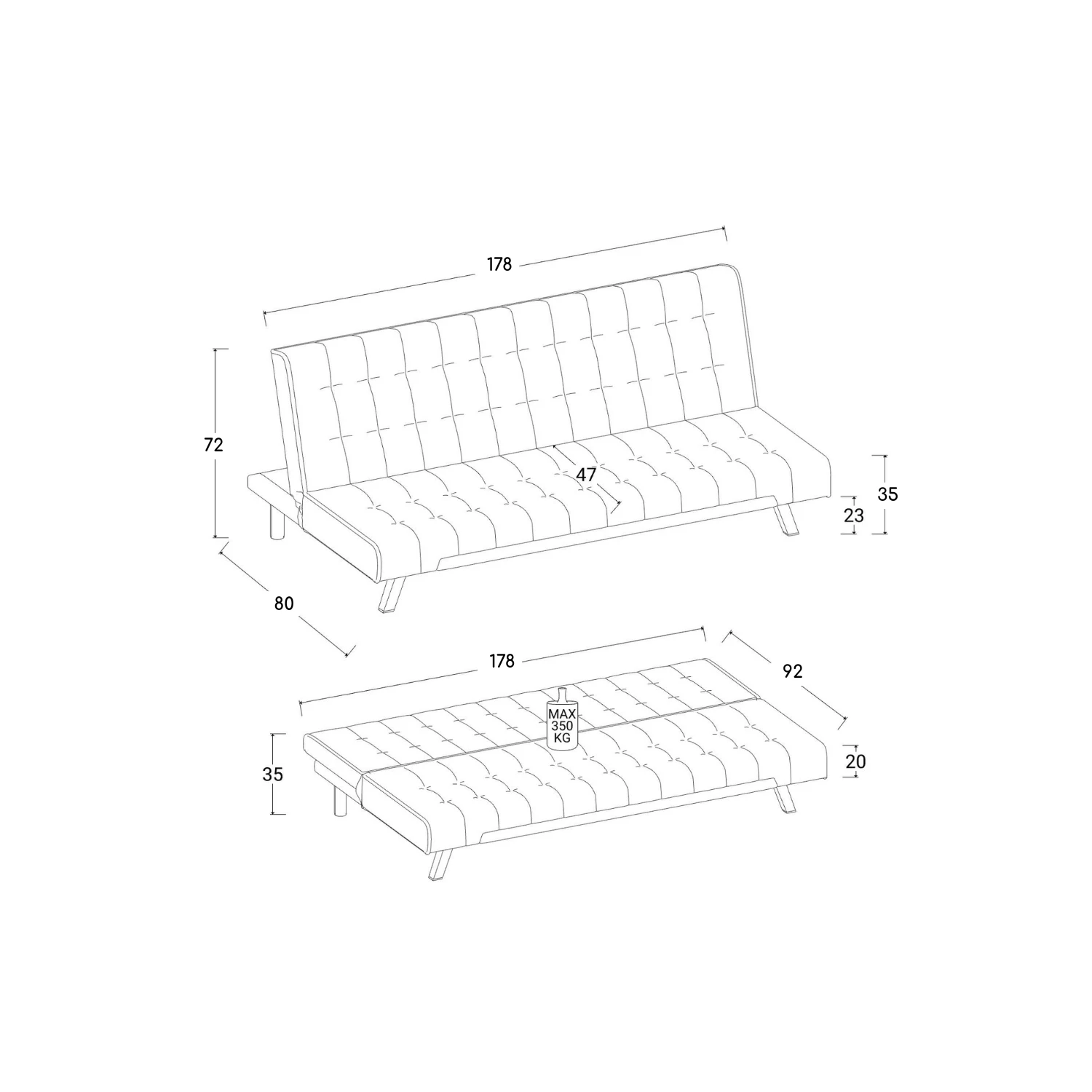 Divano Letto 3 Posti In Tessuto Grigio Con Schienale Reclinabile - BARRY 4 Divano Letto 3 Posti In Tessuto Grigio Con Schienale Reclinabile - BARRY - immagine 4