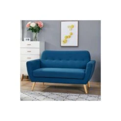 Divano Salvaspazio 2 Posti In Tessuto Blu - BURTON
