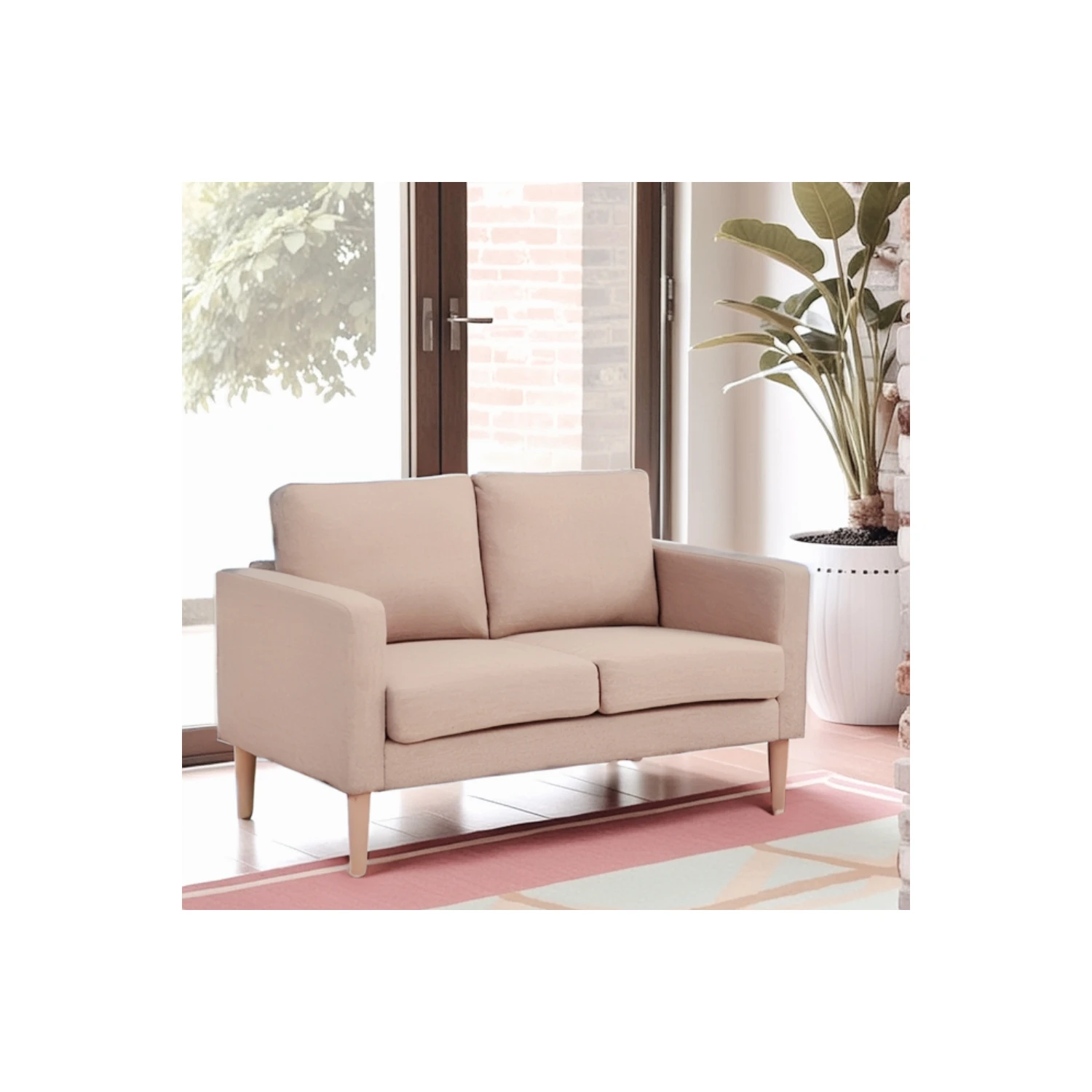 Divano Salvaspazio In Tessuto Beige 2 Posti - RAMSEY 1 Divano Salvaspazio In Tessuto Beige 2 Posti - RAMSEY