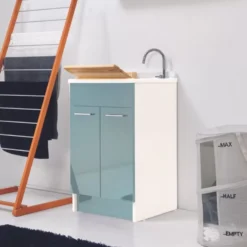 Lavatoio 80x60x86h Cm Con Cesto Portabiancheria Celeste Twist Max Colavene