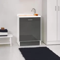 Lavatoio Con Cesto Portabiancheria 65x55x89h Cm Antracite Lucido Active Wash Colavene