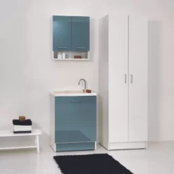 Lavatoio Con Cesto Portabiancheria 65x55x89h Cm Celeste Lucido Active Wash Colavene