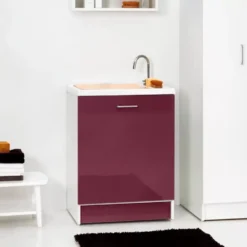 Lavatoio Con Cesto Portabiancheria 65x55x89h Cm Melanzana Lucido Active Wash Colavene