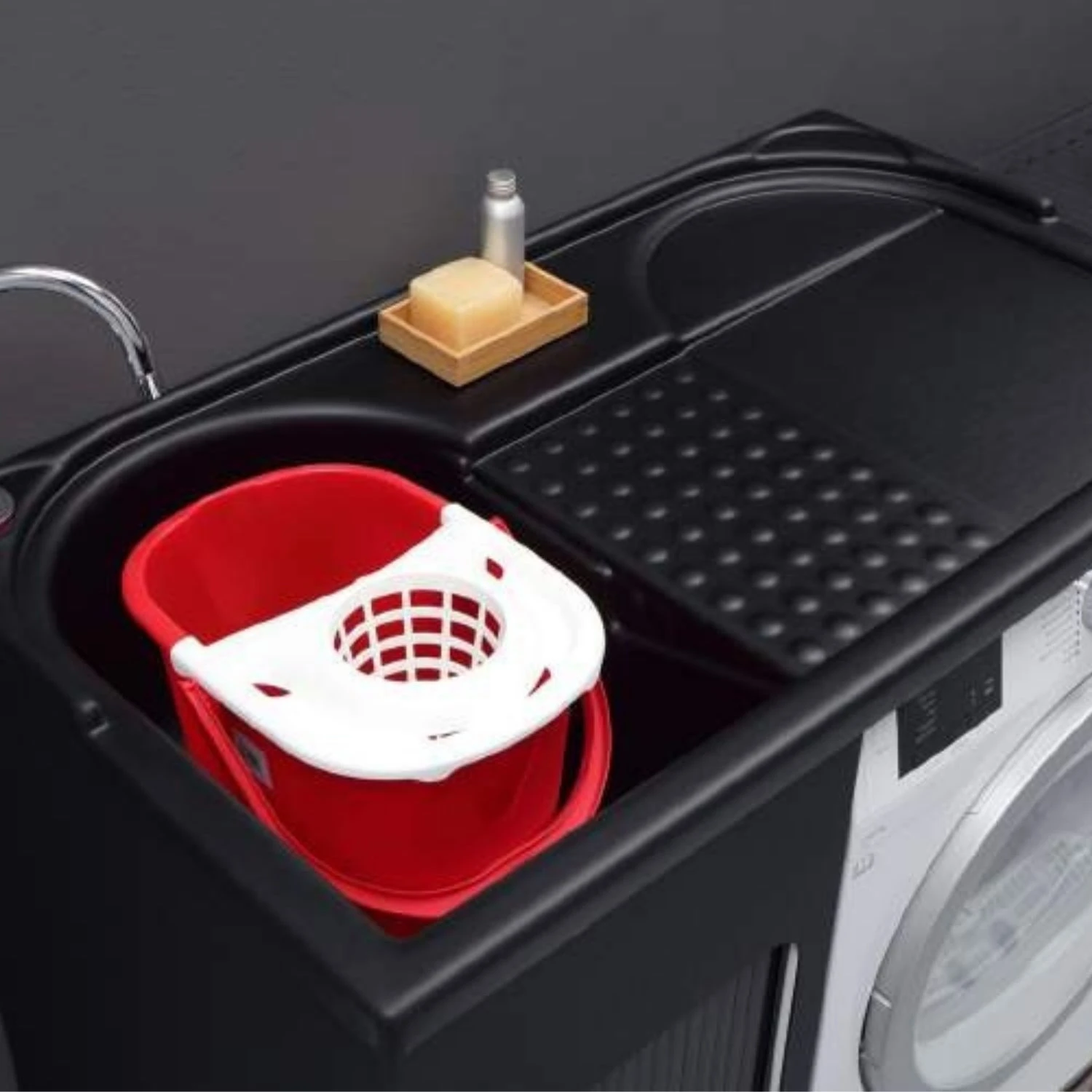 Lavatoio Con Coprilavatrice 106x60x89h Cm Con Vasca A SX Lavacril Colavene Nero 2 Lavatoio Con Coprilavatrice 106x60x89h Cm Con Vasca A SX Lavacril Colavene Nero - immagine 2