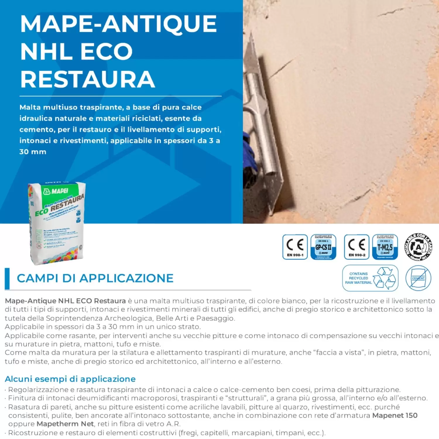 Malta Traspirante Mape-Antique NHL Eco Restaura 2 Malta Traspirante Mape-Antique NHL Eco Restaura - immagine 2