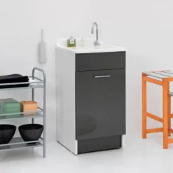 Mobile Con Lavatoio 45x50x86h Cm Apertura Anta A DX Antracite Swash Colavene