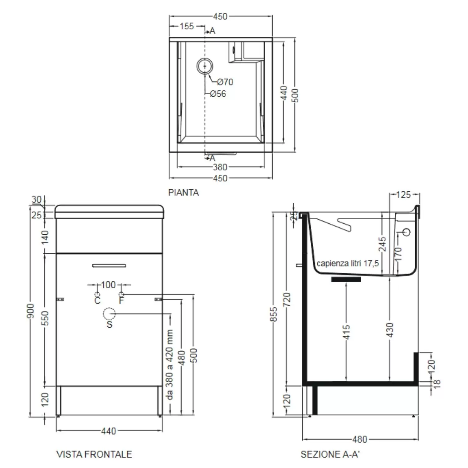 Mobile Con Lavatoio 45x50x86h Cm Apertura Anta A SX Antracite Swash Colavene 3 Mobile Con Lavatoio 45x50x86h Cm Apertura Anta A SX Antracite Swash Colavene - immagine 3