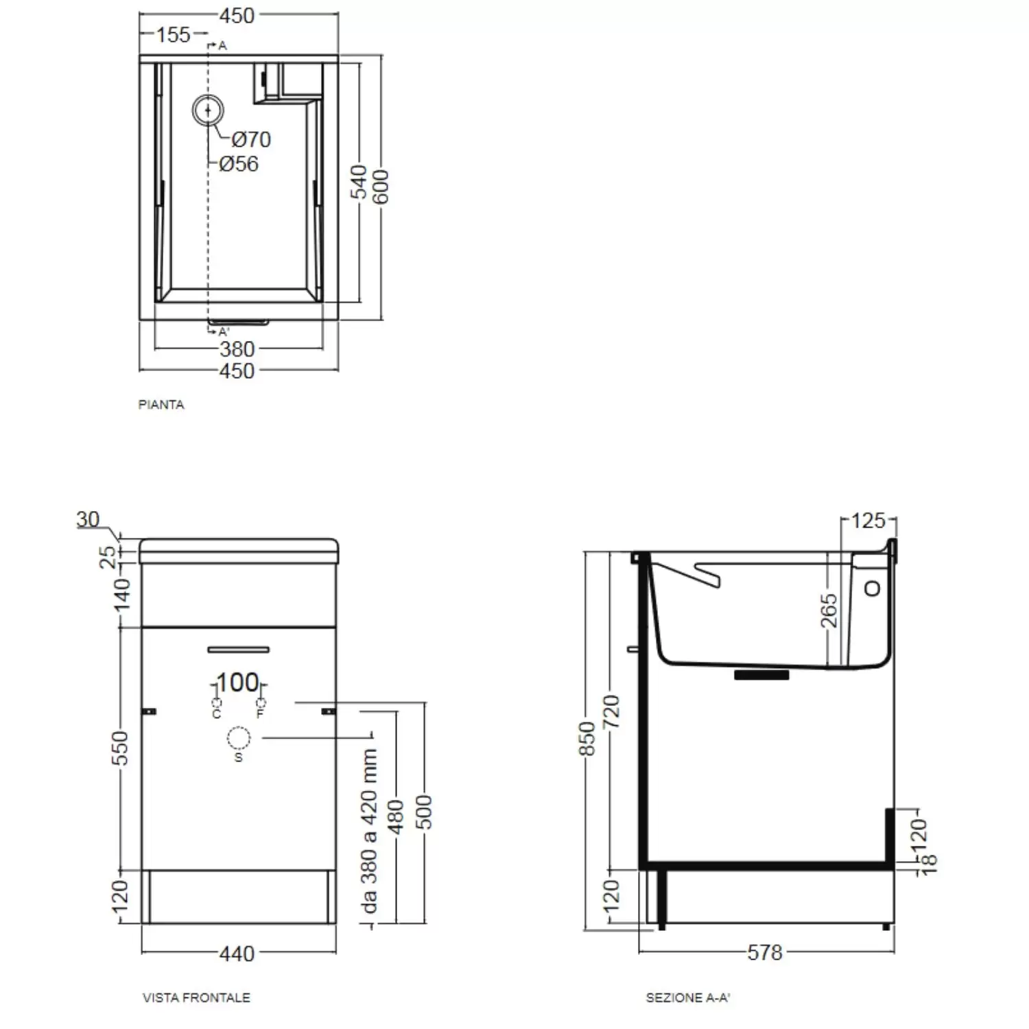 Mobile Con Lavatoio 45x60x86h Cm Apertura Anta A DX Antracite Swash Colavene 3 Mobile Con Lavatoio 45x60x86h Cm Apertura Anta A DX Antracite Swash Colavene - immagine 3