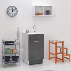 Mobile Con Lavatoio 45x60x86h Cm Apertura Anta A SX Antracite Swash Colavene