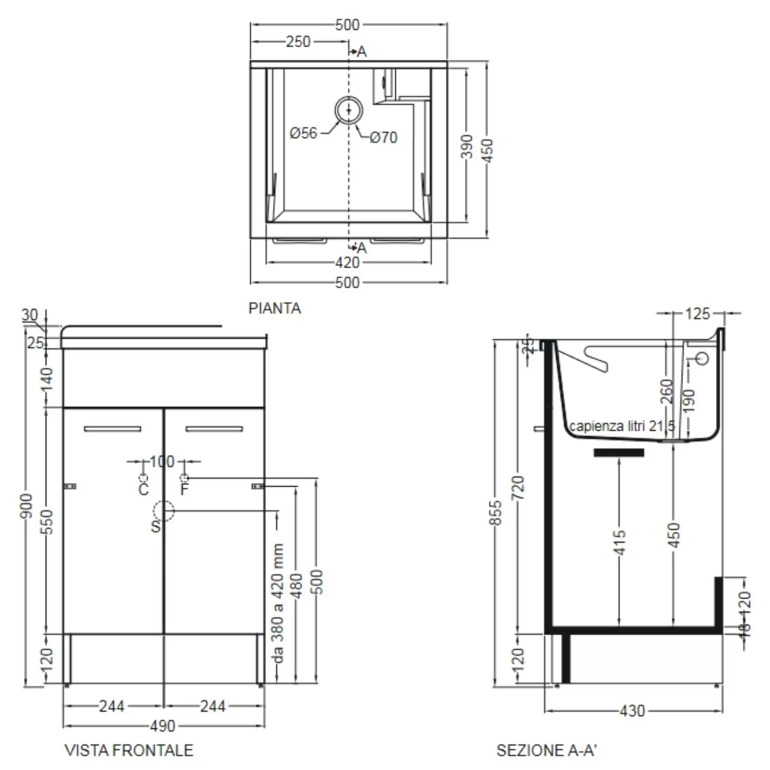 Mobile Con Lavatoio 50x45x86h Cm Doppia Anta Celeste Swash Colavene 2 Mobile Con Lavatoio 50x45x86h Cm Doppia Anta Celeste Swash Colavene - immagine 2