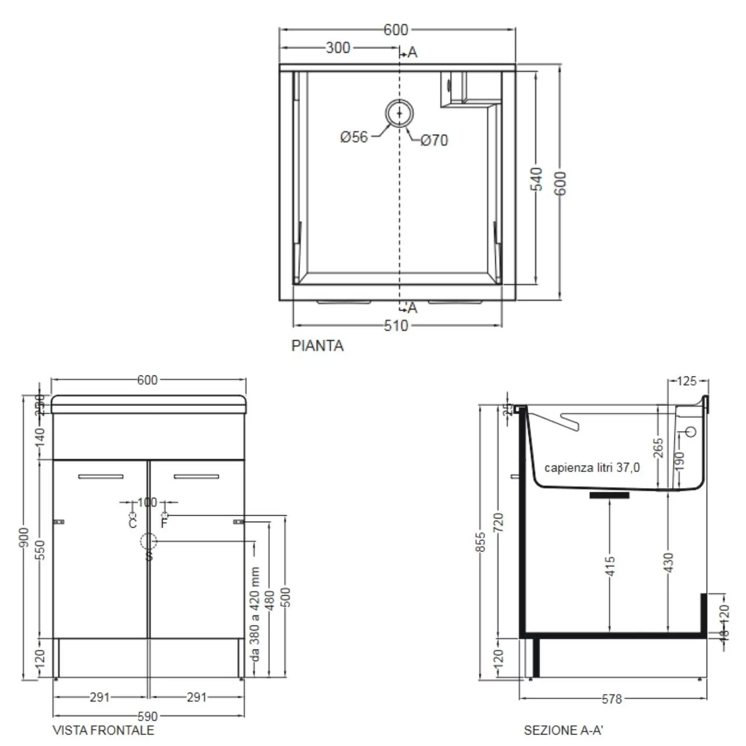 Mobile Con Lavatoio 60x60x86h Cm Doppia Anta Melanzana Swash Colavene 3 Mobile Con Lavatoio 60x60x86h Cm Doppia Anta Melanzana Swash Colavene - immagine 3