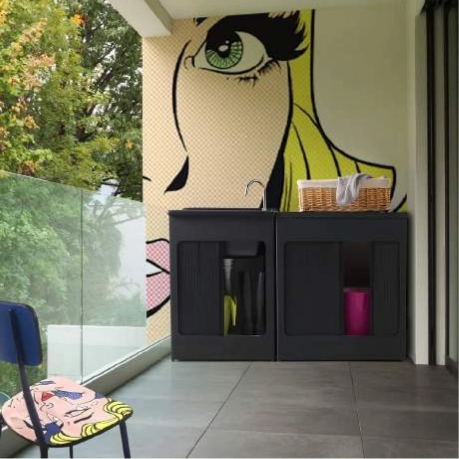 Mobile Contenitore 60x50x84h Cm Con Serranda Nero Lavacril Box Colavene 2 Mobile Contenitore 60x50x84h Cm Con Serranda Nero Lavacril Box Colavene - immagine 2