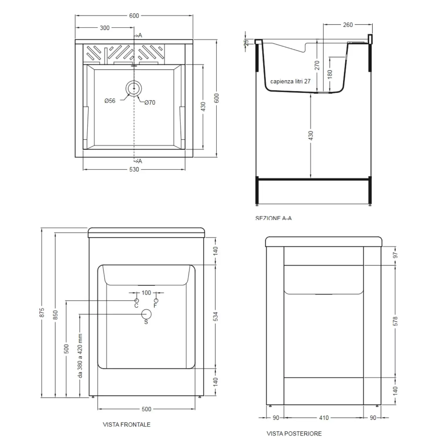 Mobile Lavatoio 60x60x87h Cm Con Vasca Lavacril Colavene Avorio 2 Mobile Lavatoio 60x60x87h Cm Con Vasca Lavacril Colavene Avorio - immagine 2