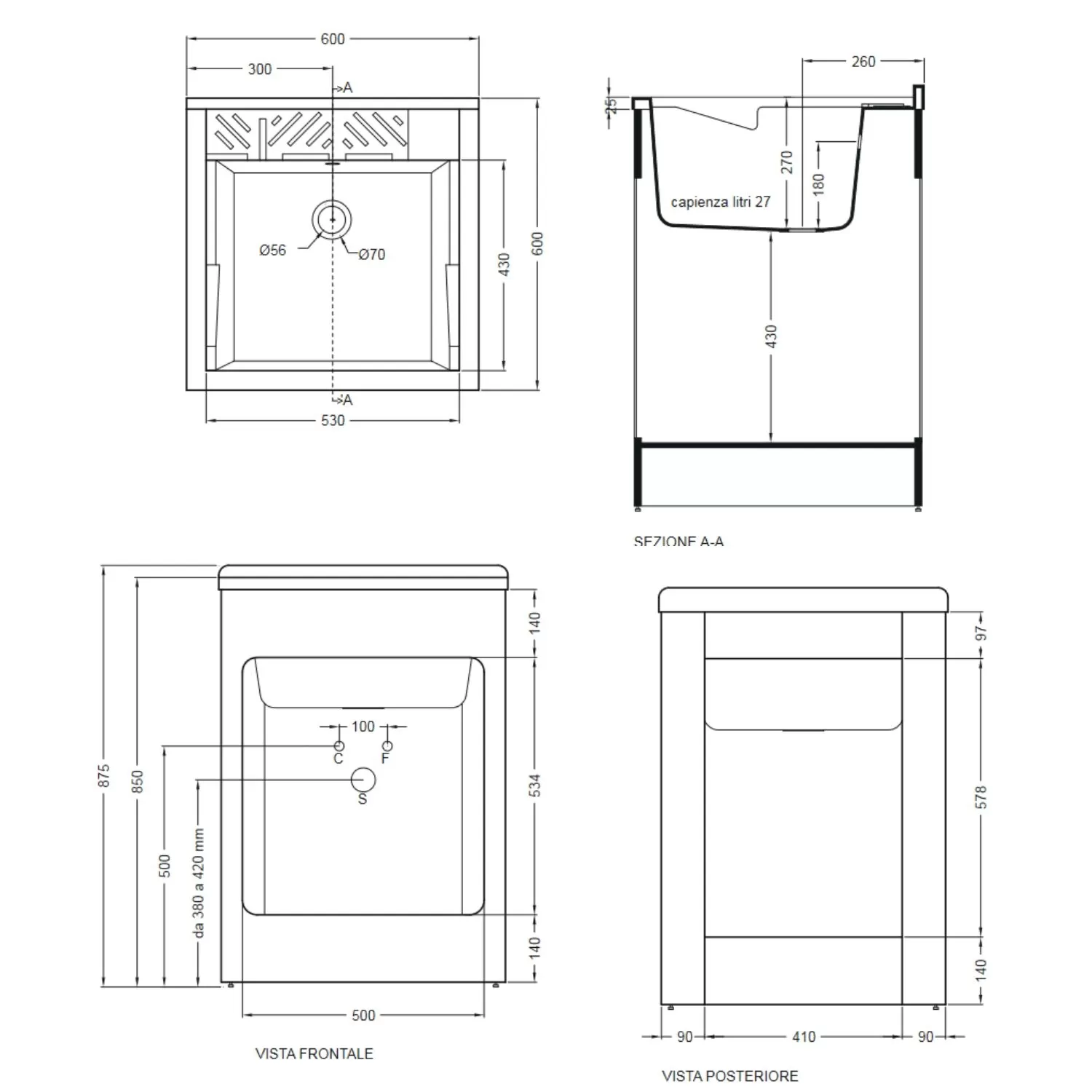 Mobile Lavatoio 60x60x87h Cm Con Vasca Lavacril Colavene Nero 1 Mobile Lavatoio 60x60x87h Cm Con Vasca Lavacril Colavene Nero