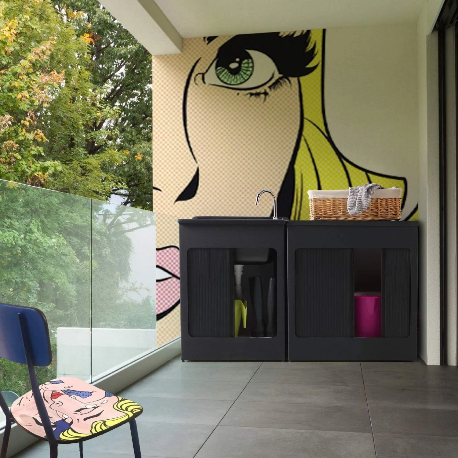 Mobile Lavatoio 75x50x87h Cm Con Vasca Lavacril Colavene Nero 8 Mobile Lavatoio 75x50x87h Cm Con Vasca Lavacril Colavene Nero - immagine 8