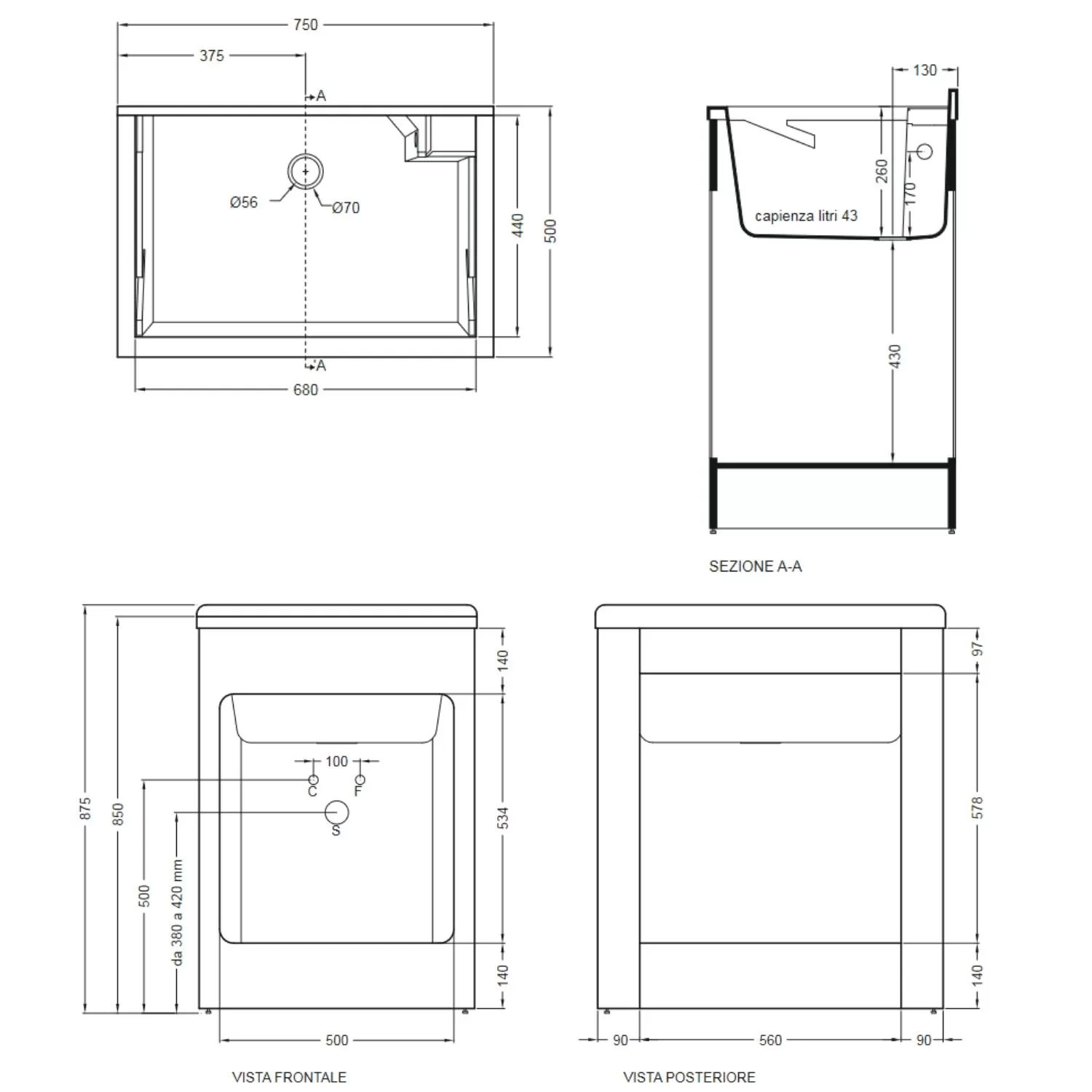 Mobile Lavatoio 75x50x87h Cm Con Vasca Lavacril Colavene Nero 1 Mobile Lavatoio 75x50x87h Cm Con Vasca Lavacril Colavene Nero